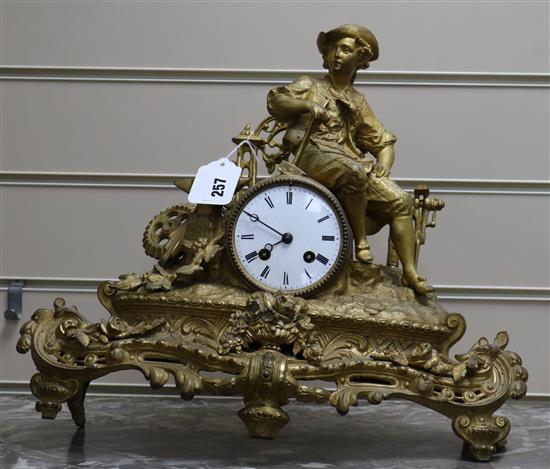 A 19th century gilt spelter figural mantel clock height 35cm